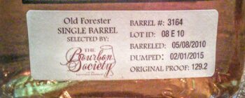 Old Forester Single Barrel Society Selection rear label