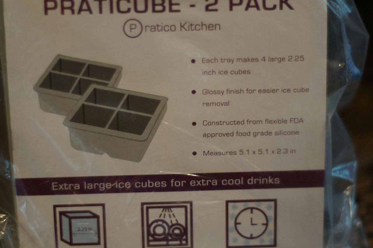 Pratico Kitchen Large Ice Tray, 4 Big 2.25 inch Ice Cubes for Whiskey